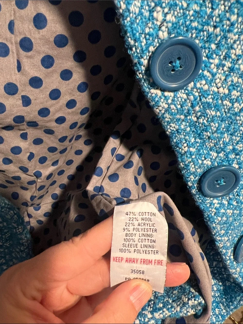 Mini Boden Girls' Teal Tweed Pea Coat Size 3-4 Years